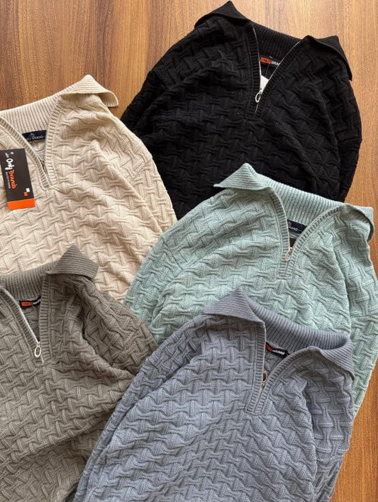 Premium Half-Zip Textured Knit Pullover for Men – Multiple Colors